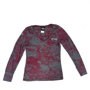 Harley Davidson Y2K Fitted Sheer Long Sleeve Top, Medium